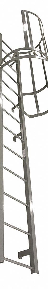 COTTERMAN Fixed Ladder with Safety Cage: 27 ft Overall Ht, 26 in Overall Wd, Steel, 28 Rungs (MPN M28SC L10 C1). Key specifications — Brand: COTTERMAN; Assembly: Assembled; Number of Sections: 4.