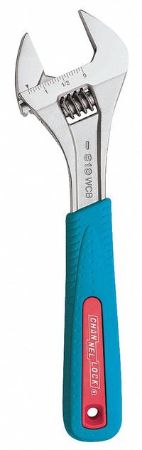 CHANNELLOCK Adjustable Wrench: Alloy Steel, Chrome, 10 in Overall Lg, 1 3/8 in Jaw Capacity (MPN 810WCB). Key specifications — attr309359: Chrome; attr324924: CHANNELLOCK; attr309358: Alloy Steel.