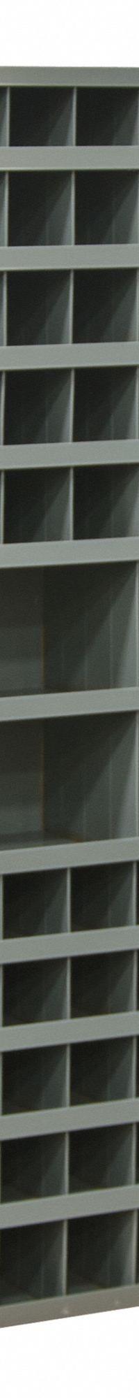 DURHAM MFG Pigeonhole Bin Unit: 34 in x 12 in x 66 in, 84 Compartments, 12 in, Gray, Steel (MPN 735-95). Key specifications — attr7229: Steel; attr38869: DURHAM MFG; attr38873: Gray.