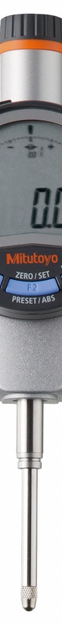 MITUTOYO Digital Indicator: 0 in to 0.98 in /0 mm to 25 mm, Metric, 0.03 mm Accuracy, IP42, Plunger (MPN 543-725B-02). Key specifications — attr1184065: MITUTOYO; attr1184072: 0.03 mm; attr1184084: 66 mm.