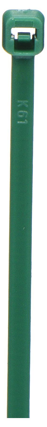 GRAINGER Cable Tie: 8 in Nominal Lg, 1 15/16 in Nominal Max. Bundle Dia., 0.14 in Wd, Green, 100 PK (MPN 36J223). Key specifications — Brand: GRAINGER; Outdoor Use: Yes; Color: Green.