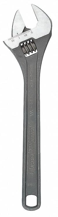 CHANNELLOCK Adjustable Wrench: Alloy Steel, Black Phosphate, 15 in Overall Lg, 1 1/2 in Jaw Capacity (MPN 815N). Key specifications — attr309359: Black Phosphate; attr324924: CHANNELLOCK; attr309358: Alloy Steel.