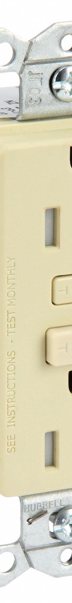 BRYANT GFCI Receptacle: Duplex, 5-20, Ivory, GFCI, 125V AC, 20 A, 2 Pole / 3 Wire (MPN GFT20I)