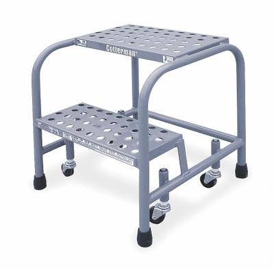 COTTERMAN Step Stool: 1.7 ft Overall Ht, 350 lb Load Cap, 2 Steps, Aluminum - Rolling Step Stools
