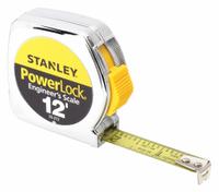 STANLEY Tape Measure: Nonmagnetic Single Hook Tip, 12 ft, Metal, Silver (MPN 33-272). Key specifications — attr935324: STANLEY; attr942259: Silver; attr935326: Corrosion-Resistant; attr935328: 1/16 in; attr935329: Inches; attr935337: SAE/Engineers Scale; attr936607: Manual Lock; attr972446: Inch/Engineer's Scale.