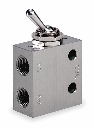 ARO Manual Air Control Valve: MaxAir, Three-Way / Two-Position, Toggle, Gray - ARO MaxAir Series Manual Air Control Valves
