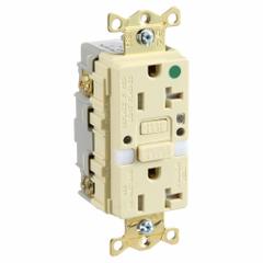 HUBBELL GFCI Receptacle: Hospital Grade, Duplex, 5-20R, Ivory, GFCI, 125V AC, 20 A, 2 Pole / 3 Wire (MPN GFTRST83INL)