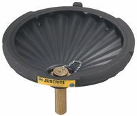 JUSTRITE Drum Funnel: No Lid, Black, No Flame Arrester, 21 in x 3 1/4 in, 2 in NPS/2 in NPT (MPN 28681). Key specifications — Brand: JUSTRITE; Funnel Material: Polyethylene; For Use With: 30 gal Drums; Color: Black; Lid Type: No Lid; Flame Arrester Ht: No Flame Arrester; Lid Type (sublevel): No Lid.