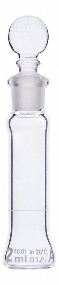 GLOBE SCIENTIFIC Volumetric Flask: 2 mL, Colorless, A, 0.02 mL, Includes Closure, 70 mm Overall Ht (MPN 8200002). Key specifications — Tolerance: 0.02 mL; Body Color: Colorless; Brand: GLOBE SCIENTIFIC; Compatible with Stopper Size: 8; USP Specification: Type I.