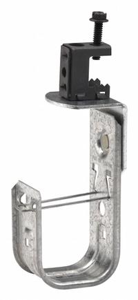 B-LINE BY EATON J-Hook: Clamp-On with Locking Latch, 1 1/4 in Max. Bundle Dia., Galvanized Steel (MPN BCH21-C2). Key specifications — Material: Galvanized Steel; Mounting: 360° Horizontal Rotation; Includes Locking Latch: Yes; Color: Silver; Brand: B-LINE BY EATON; Mounting Location: Beam; Mounting & Attachment (subhead): Clamp-On with Locking Latch.