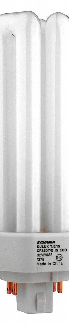 LEDVANCE/ SYLVANIA Compact Fluorescent Bulb: 4-Pin (GX24q-3), T4, Fluorescent, 3500K, 32 W Watt (MPN CF32DT/E/IN/835/ECO). Key specifications — Brand: LEDVANCE/ SYLVANIA; Bulb Designation: CF32DT/E/IN/835/ECO; Dimmable: Yes; Color Temperature: 3500K.