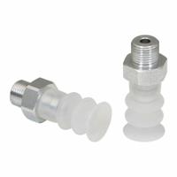 SCHMALZ Vacuum Pad Assembly: Multi-Bellows, 2.5 Folds, G1/8 in Vacuum Port, 15.5 mm Pad Dia, Clear (MPN 10.01.06.00038). Key specifications — attr1019136: 10.01.06.00038; attr1019138: SCHMALZ; attr1019139: 55 A.