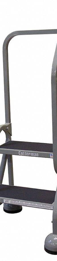COTTERMAN Rolling Ladder: 1.5 ft Platform Ht, Partially Assembled, Steel, Wt-Actuated Auto-Lock (MPN ST-203 A2 C1 P5). Key specifications — Includes Handrails: Handrails Included; Material: Steel; Brand: COTTERMAN; Color: Gray.