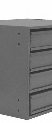 Sliding Drawer Cabinet: 20 in x 15 3/4 in x 15 in, 4 Drawers, 0 Dividers, Gray, Glide, Assembled (MPN 303-95-D945). Key specifications — Cabinet Color: Gray; Includes Dividers: No; Drawer Inside HxWxD: 3 in x 18 in x 12 in; Stackable: Yes; Number of Compartments per Drawer: 24; Brand: DURHAM MFG.