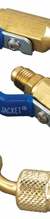 YELLOW JACKET Ball Valve: 9 in Lg, 45° Angle, Input 1/4 in Male, Output 1/4 in Female (MPN 93842). Key specifications — Product Type: Ball Valve; Brand: YELLOW JACKET; Manufacturer Part Number: 93842; Material: Brass.