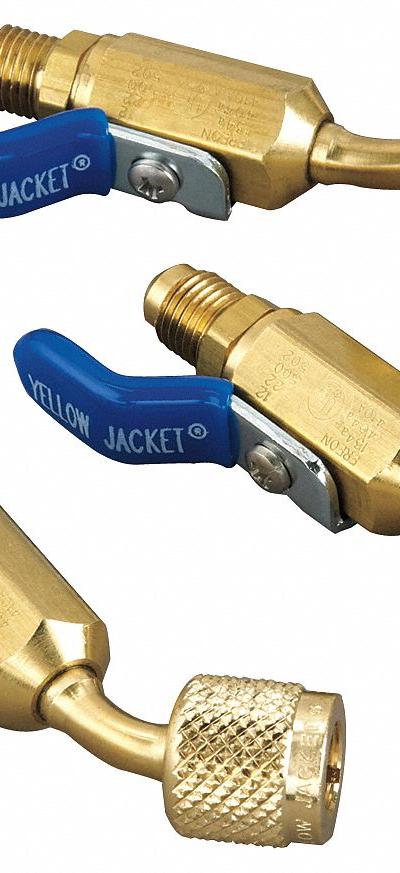 YELLOW JACKET Ball Valve: 9 in Lg - Compact Ball Valve Hose Adapters
