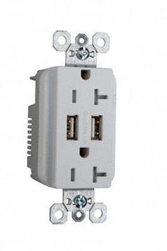 USB Receptacle: Duplex, 5-20R, 2 USB Ports, USB Type A, White, 125V AC, 20 A (MPN TR5362USBW). Key specifications — Brand: LEGRAND.