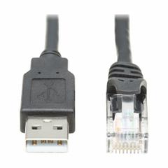 EATON TRIPP LITE Rollover Console Cable: 10 ft Overall Lg, RJ45 Male, USB A Male, Shielded, Black (MPN U009-010-RJ45-X). Key specifications — Jacket Color: Black; Jacket Material: PVC; Shielded: Shielded; Brand: EATON TRIPP LITE; Compatible Product Type: USB Port.