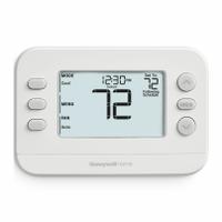 RESIDEO Low Voltage Programmable Thermostat: Heat and Cool, Auto and Manual, 5-1-1/5-2/7-Day (MPN TH2320U4006/U). Key specifications — Application: Heat and Cool; Programming Capability: 5-1-1; Shape: Rectangle; Temperature Control Range: 50° to 99°F (Cool); Changeover Type: Automatic and Manual; Brand: RESIDEO; Mounting Direction: Horizontal; Control Type: Push Button.