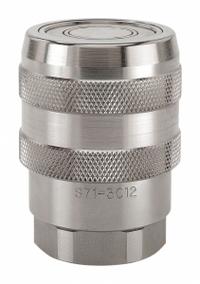 PARKER Hydraulic Quick Connect Hose Coupling: 1 in Coupling Size, 316 Stainless Steel, Nitrile, FNPT (MPN S71-3C16-20F). Key specifications — Seal Material: Nitrile; Body Material: 316 Stainless Steel; Brand: PARKER.