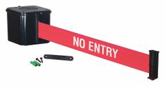 RETRACTA-BELT Wall Mounted Retractable Belt Barrier: Removable Mounting Plate, 15 ft Belt Lg, Red (MPN WM412SB15-NE-RE). Key specifications — Message Color: White; Frame Color: Black; Brand: RETRACTA-BELT; Belt Color: Red.
