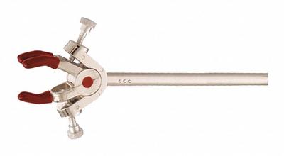 OHAUS Wall Clamp: Dual Adjust Clamp, Zinc, 6 in Overall Lg, 3 Prongs - Lab Clamps