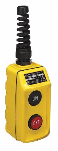 SQUARE D Pendant Control Station: (2) Push Buttons, 1NO/1NC, On/Off, NEMA 4, (2) Push Buttons (MPN 9001BW94Y). Key specifications — AC Contact Rating: 0.75 A @ 480 V; Action: Maintained/Maintained; DC Contact Rating: 0.2 A @ 600 V; Enclosure Material: Thermoplastic; Hub Style: Dead-End; Legend: On/Off; Operator Configuration: (2) Push Buttons; Brand: SQUARE D.