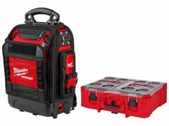MILWAUKEE PACKOUT Tool Backpack Kit: 18 in W x 9 1/2 in D x 20 in H, Polyester, Red (MPN 48-22-8303, 48-22-8432). Key specifications — attr1120376: MILWAUKEE; attr1120463: Polyester; attr1120464: Red; attr1120343: PACKOUT™ Deep Organizer.