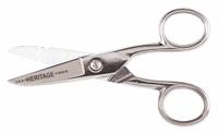 KLEIN TOOLS Electricians Scissors: Right-Hand, 5 1/4 in Overall Lg, Serrated, Steel, Fine, Silver (MPN 100CS). Key specifications — attr308500: Steel; attr308502: Silver; attr308505: Right-Hand; attr308522: Wire; attr324896: KLEIN TOOLS.