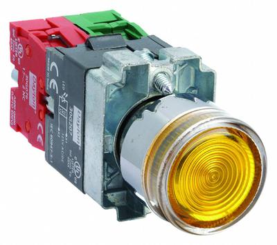 Dayton Illuminated Push Button: Illuminated, Extended Profile, Metallic, 22 mm - Illuminated Extended-Length Push Buttons