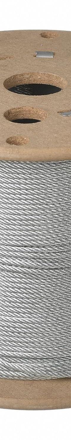 LEXCO CABLE Wire Rope: Stainless Steel, 7 x 7, 184 lb Working Load Limit, 250 ft Overall Lg, Silver (MPN 3327SSAC). Key specifications — End Type: Plain; Brand: LEXCO CABLE.