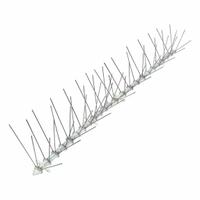 BIRD-X Bird Repellent Spikes: Std, Plastic Base, Clear, 10 ft Overall Lg, Stainless Steel Spikes (MPN STS-10). Key specifications — Brand: BIRD-X; Spike Material: Stainless Steel; Targeted Birds: Grackles; Base Material: Plastic; Ledge Width: Standard.