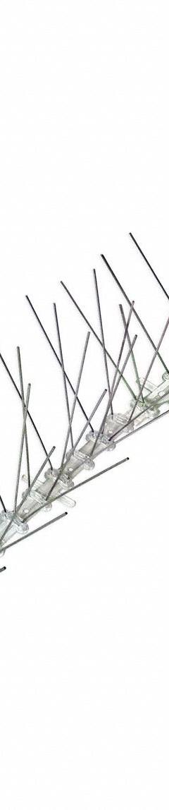 BIRD-X Bird Repellent Spikes: Std, Plastic Base, Clear, 10 ft Overall Lg, Stainless Steel Spikes (MPN STS-10). Key specifications — Brand: BIRD-X; Spike Material: Stainless Steel; Targeted Birds: Grackles; Base Material: Plastic; Ledge Width: Standard.