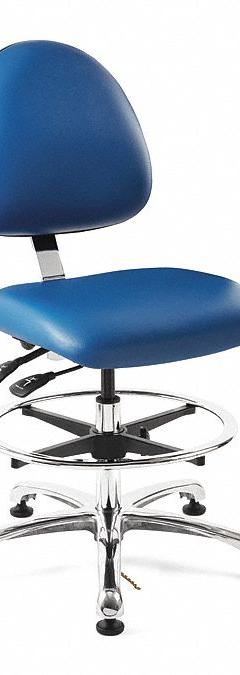 sk Chair Ergonomic ESD Task Chair: Vinyl, Armless, Ht Range 21 1/2 in to 31 1/2 in, 20 in Seat Wd (MPN 9551M-E-BLV). Key specifications — Foot Support: Yes; Back Tilt Backward: 15°; Back Tilt Forward: 11°; Base Material: Aluminum; Brand: BEVCO; Product Type: Ergonomic ESD Task Chair; ESD-Safe: ESD-Safe; Seat Tilt Backward: 6°.
