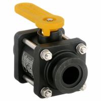 BANJO Manual Two-Way Ball Valve: 1 in, Polypropylene, Straight, Flange x Flange, Three-Piece, Lever (MPN MV100CF). Key specifications — Brand: BANJO; Handle: Lever.