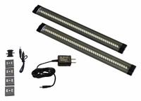 LED Striplight: 12 in Lg, 535 lm, 3000K, 7.2 W, Plug-In, Silver, Aluminum, 3/8 in Ht, 120V AC (MPN ES-CA02-WW). Key specifications — attr1262778: 120V AC; attr1262749: Plug-In; attr1262754: Integrated LED; attr1262758: Aluminum; attr1262760: Yes; attr1262765: LED; attr1262776: On/Off; attr1262780: 3000K.
