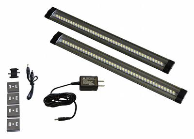 LED Striplight: 12 in Lg, 535 lm, 3000K, 7.2 W, Plug-In, Silver, Aluminum, 3/8 in Ht - Linear LED Under-Cabinet Light Fixtures