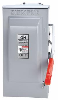 SIEMENS Safety Switch: Fusible, 30 A, Three Phase, 600V AC, Galvanized Steel, Indoor/Outdoor (MPN HF361R). Key specifications — Brand: SIEMENS.