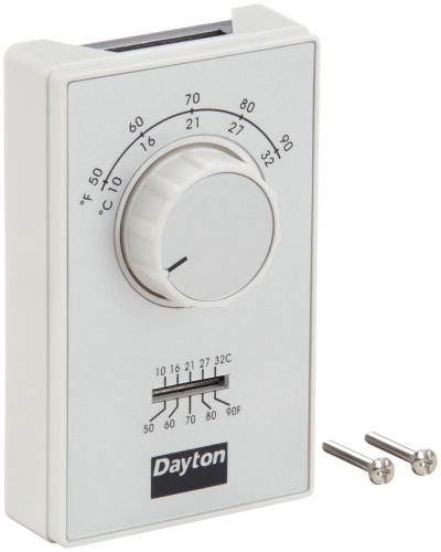Dayton Line Volt Mechanical Tstat: Heat Only, On-Off, 50° to 90°F, Exposed Dial - Analog Thermostats