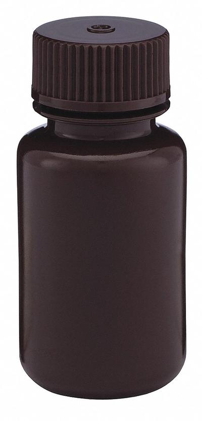 GLOBE SCIENTIFIC Sampling Bottle: HDPE, 60 mL, 2.02 fl oz, Closure Included, Amber - HDPE Wide Mouth Round Lab Bottles