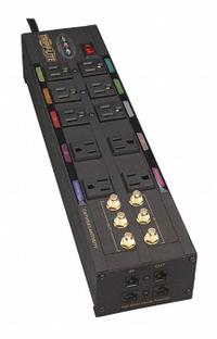 TRIPP LITE Outlet Strip: 10 Outlets, 8 ft Cord Lg, 3,840 J Rated Energy, 12 A Current, Black, 5-15P (MPN HT10DBS). Key specifications — Brand: TRIPP LITE; Mounting Style: Keyhole.