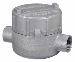 Conduit Outlet Body: Iron, GE, 1/2 in Trade Size, C Body, 19 cu in Body Capacity (MPN GECCT-1M). Key specifications — Series: For Standard Body; Compatible Conduit Trade Size: 1/2 in; Thread Gender: Female; Hub Style: Threaded; Cover Included: Yes; Body Style: C; Connection Type: Threaded; Back Type: Flat.