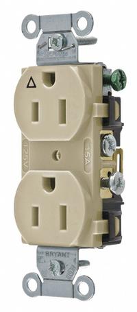 BRYANT Receptacle: Duplex, 5-15, Ivory, 125V AC, 15 A, 2 Pole / 3 Wire (MPN CR15IGI)
