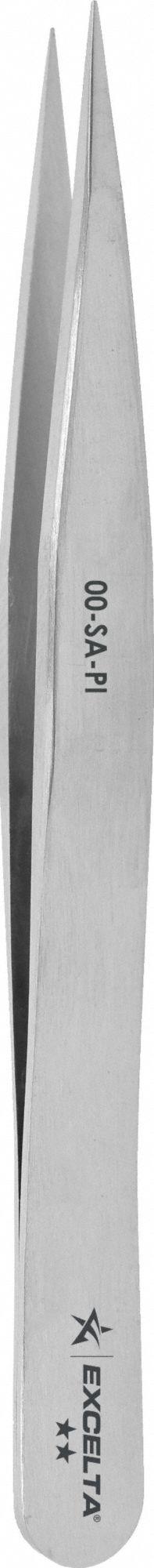 EXCELTA Tweezers: Stainless Steel, Point, Straight Tip (MPN 00-SA-PI). Key specifications — attr1002355: Stainless Steel; attr1002345: EXCELTA; attr1002348: Stainless Steel; attr1002358: Smooth; attr1002361: 00-SA; attr1024781: Standard.