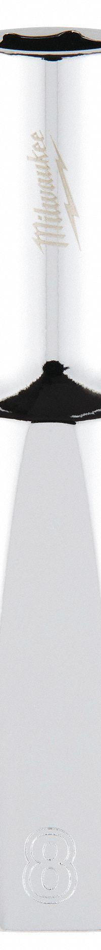 MILWAUKEE Deep Well Socket: Metric, 3/8 in Drive Size, 8 mm Socket Size, 6-Point, Deep, Chrome (MPN 45-34-9092). Key specifications — attr1204417: MILWAUKEE; attr1204392: Chrome.