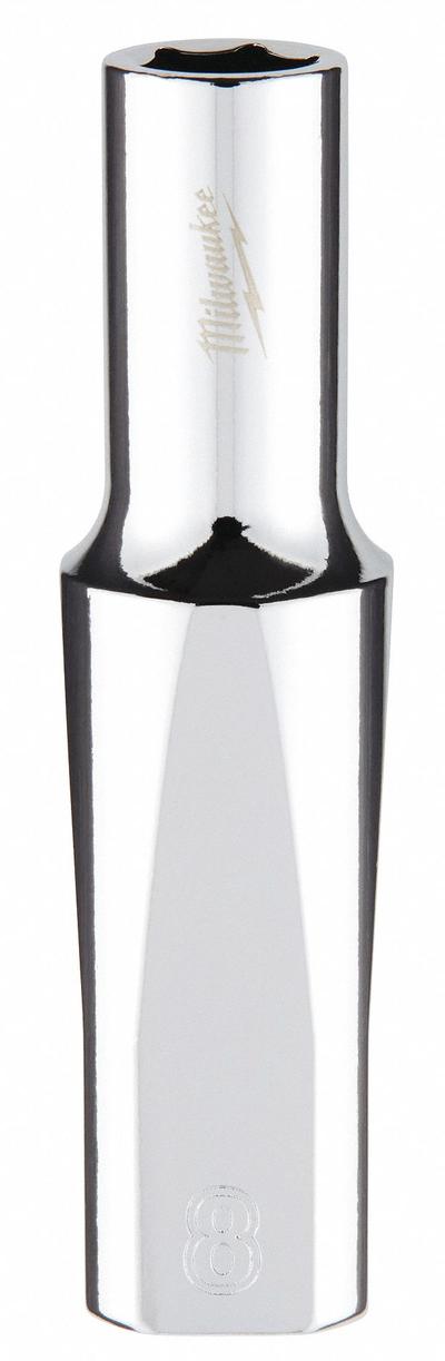 MILWAUKEE Deep Well Socket: Metric, 3/8 in Drive Size, 8 mm Socket Size, 6-Point - Anti-Roll Hand Sockets