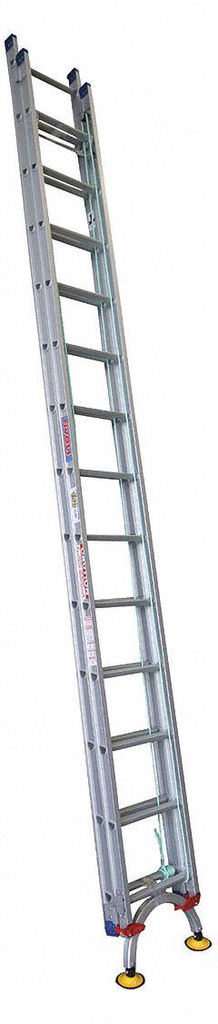 TIVOLI Extension Ladder: 28 ft Ladder Size, Aluminum, 300 lb Load Capacity, 55 lb Wt, 2 Sections (MPN PROX28). Key specifications — Color: Silver; Brand: TIVOLI; Included Features: Automatic Ladder Lock; Removable Fly: Fixed.