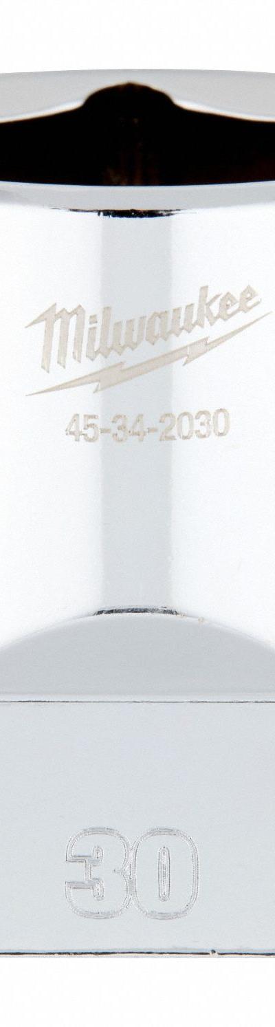 MILWAUKEE Socket Extension: Metric, 1/2 in Drive Size, 30 mm Socket Size, 6-Point - Anti-Roll Hand Sockets