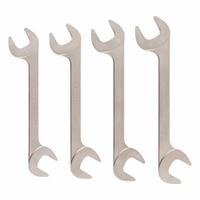 TEKTON Open End Wrench Set: Chromium Molybdenum Steel, Satin, 4 Tools, 30°_60° Opening Angle (Deg.) (MPN WAE91004). Key specifications — attr309745: No; attr309746: Cardboard; attr309754: Satin; attr309753: Chromium Molybdenum Steel; attr309743: 1-5/16 in to 1-1/2 in; attr324938: TEKTON.