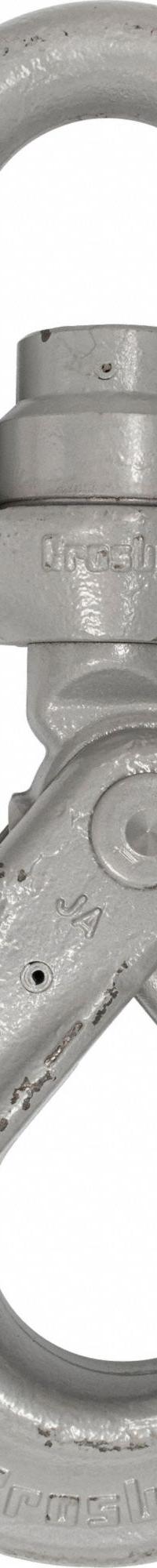 CROSBY Self-Locking Hook: 4,560 lb Working Load Limit, 100 Hook Grade, Alloy Steel, Swivel, Plain (MPN 1004413). Key specifications — Color: Silver; Brand: CROSBY; Visual Indicator Markings: Deformation & Max Angle.